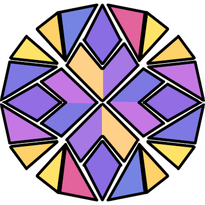 a black-outlined version of sex chromosome mosaicism symbol designed by Tumblr user gonyadaldysgenesis. it a circle made of a 'mosaic' of colors from common stains used to create karyotypes, primarily giemsa dye, which is primarily indigo, blue, and purple, with hints of magenta.